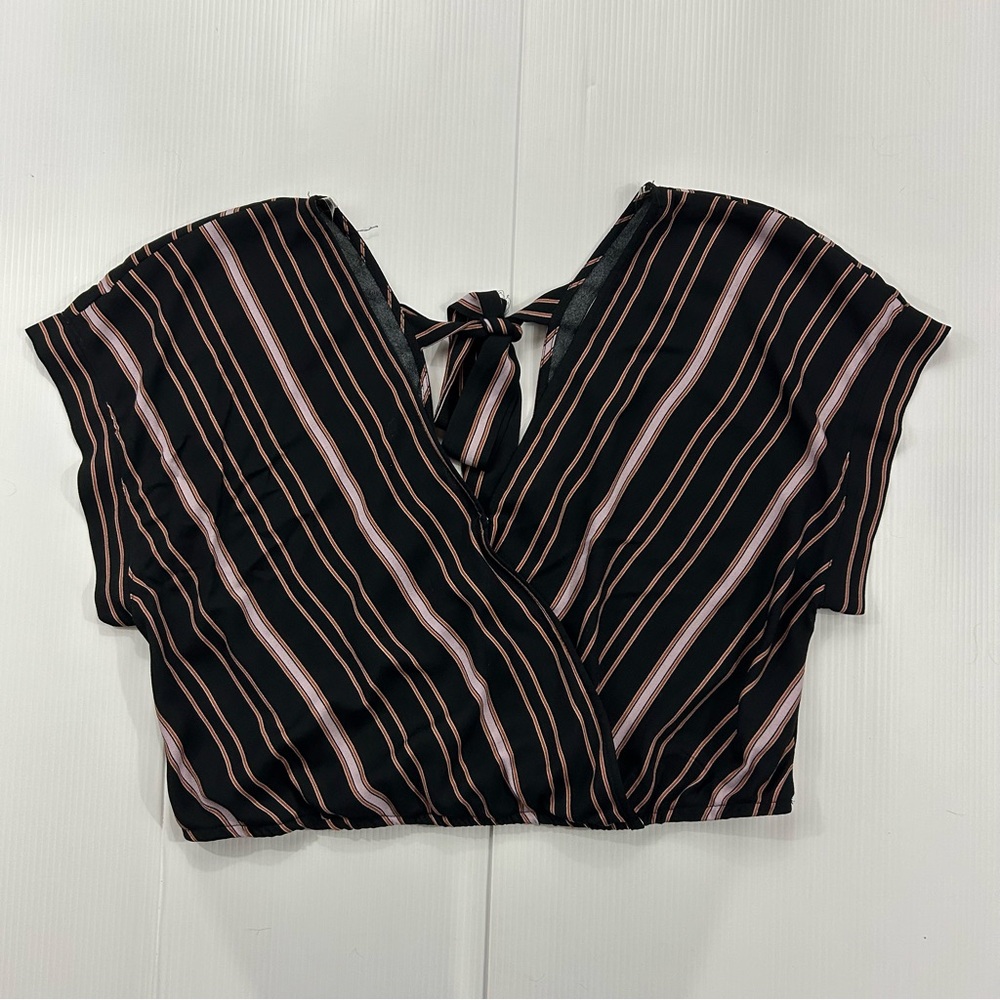JK2. Xhilaration Black and Pink Striped Blouse (XL)